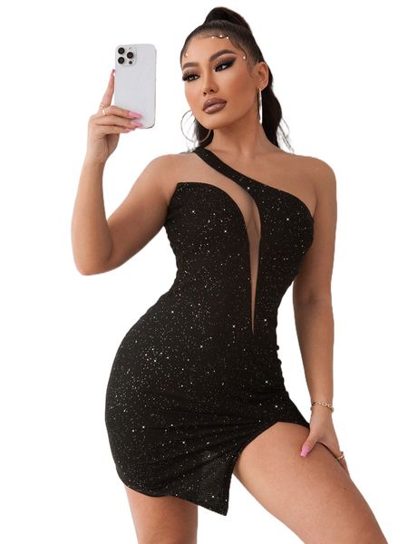 joyfunear one shoulder mesh insert split hem sequin bodycon dress p679#, Black;gray
joyfunear one shoulder mesh insert split hem sequin bodycon dress p679#, Black;gray