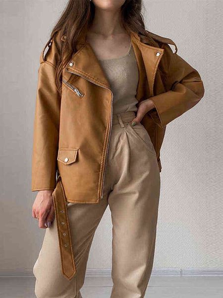 ftlzz spring autumn women brown faux leather jacket moto biker punk style pu coat casual loose locomotive outwear with belt l220728, Black
ftlzz spring autumn women brown faux leather jacket moto biker punk style pu coat casual loose locomotive outwear with belt l220728, Black