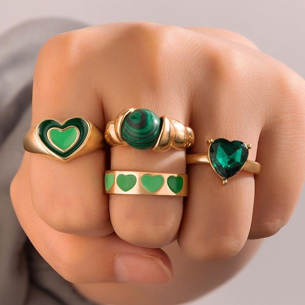 cluster rings 4pcs/sets romantic heart joint ring sets for women green crystal stone alloy metal wedding anillos mujer 20845, Golden;silver
cluster rings 4pcs/sets romantic heart joint ring sets for women green crystal stone alloy metal wedding anillos mujer 20845, Golden;silver