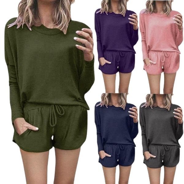 women's tracksuits womens solid color t-shirt long sleeve shorts home pajamas casual sets sleepwear underwear r6v5#, Gray
women's tracksuits womens solid color t-shirt long sleeve shorts home pajamas casual sets sleepwear underwear r6v5#, Gray