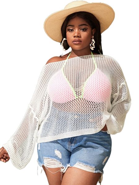 plus hollow out drop shoulder lace up back cover up without bikini y9v7#, Black
plus hollow out drop shoulder lace up back cover up without bikini y9v7#, Black