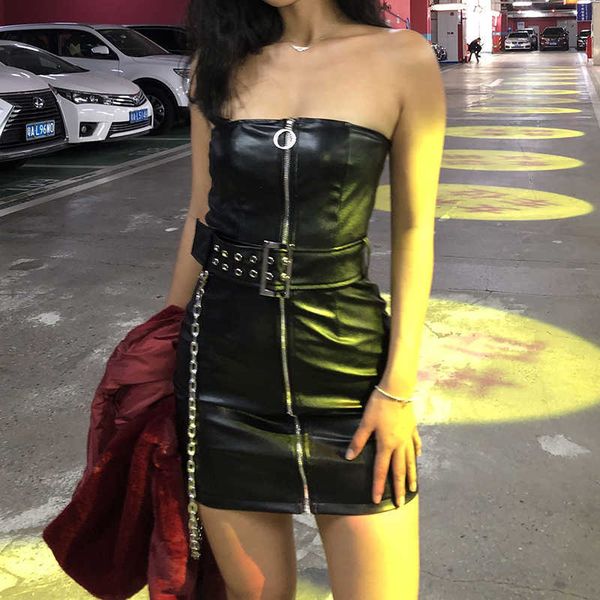 women spring goth style black pu leather zipper dress new fashion metal chain decoration punk girl sleeveless dress vestido, White;black
women spring goth style black pu leather zipper dress new fashion metal chain decoration punk girl sleeveless dress vestido, White;black