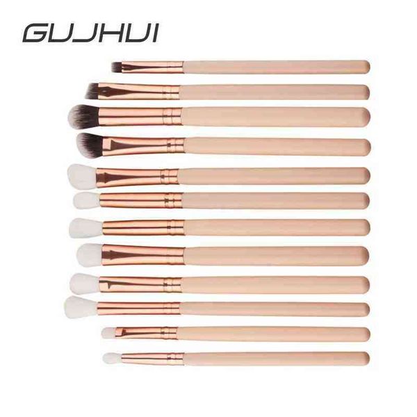 gujhui 12pcs professional eyes makeup brushes set wood handle eyeshadow eyebrow eyeliner blending powder smudge brush 257601 0308