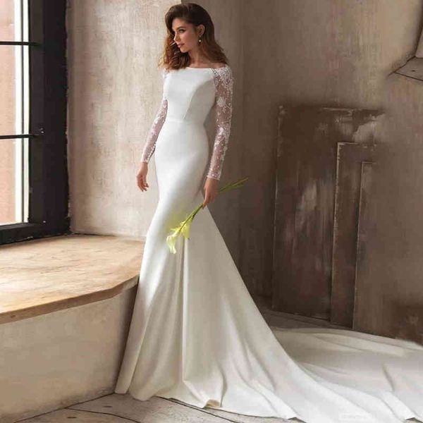 ball gown wedding dresses long sleeved wedding dress mori simple u-neck slim fitting fishtail style travel pography small tail soft yarn sho, White
ball gown wedding dresses long sleeved wedding dress mori simple u-neck slim fitting fishtail style travel pography small tail soft yarn sho, White