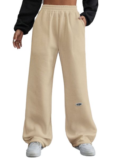 letter patched detail slant pockets sweatpants x4ej#, Black;white