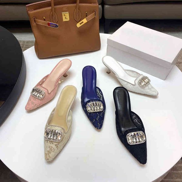 sandals elegant lace slippers women wear summer fashion pointed high-heeled muller baotou semi, Black
sandals elegant lace slippers women wear summer fashion pointed high-heeled muller baotou semi, Black