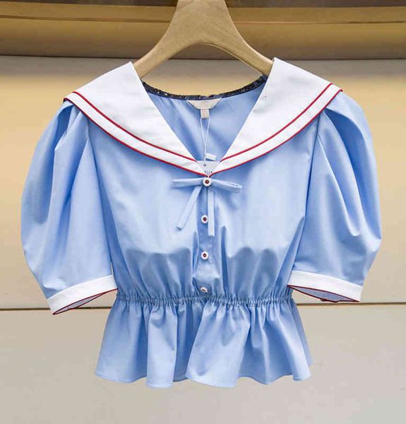 women's polos sweet bubble sleeve college style short shirt female minority summer short navy collar, White
women's polos sweet bubble sleeve college style short shirt female minority summer short navy collar, White