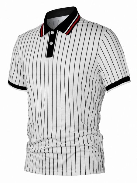 men pinstriped contrast trim polo shirt t598#, White;black 
men pinstriped contrast trim polo shirt t598#, White;black