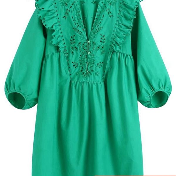 tangada women green embroidery ruffled poplin mini dress vintage v neck puff sleeves buttons female loose dresses be407 220426, Black;gray
tangada women green embroidery ruffled poplin mini dress vintage v neck puff sleeves buttons female loose dresses be407 220426, Black;gray