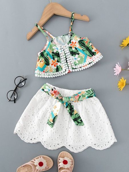 toddler girls tropical print guipure lace insert cami & belted schiffy skirt she, White
toddler girls tropical print guipure lace insert cami & belted schiffy skirt she, White