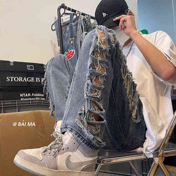 high street side hole ripped jeans male ins tide hip-hop wide-leg pants summer thin straight loose casual pants plus size 2xl- t220726, Blue
high street side hole ripped jeans male ins tide hip-hop wide-leg pants summer thin straight loose casual pants plus size 2xl- t220726, Blue