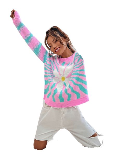 flower & checkered pattern drop shoulder sweater y8re#, White;black
flower & checkered pattern drop shoulder sweater y8re#, White;black