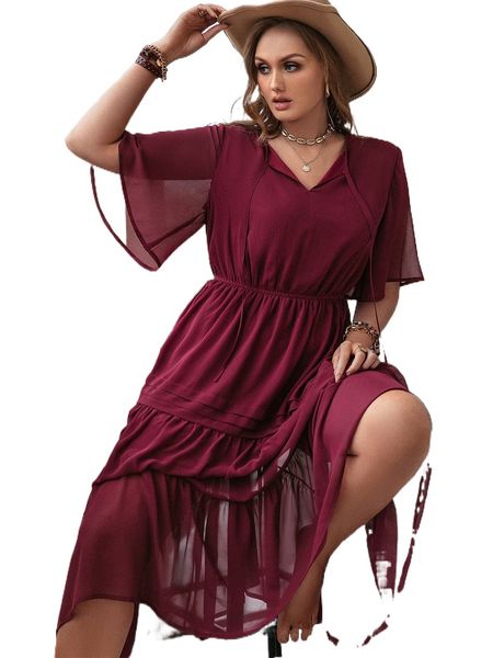 rusttydustty plus tie neck butterfly sleeve ruffle hem chiffon dress t2nr#, Black
rusttydustty plus tie neck butterfly sleeve ruffle hem chiffon dress t2nr#, Black