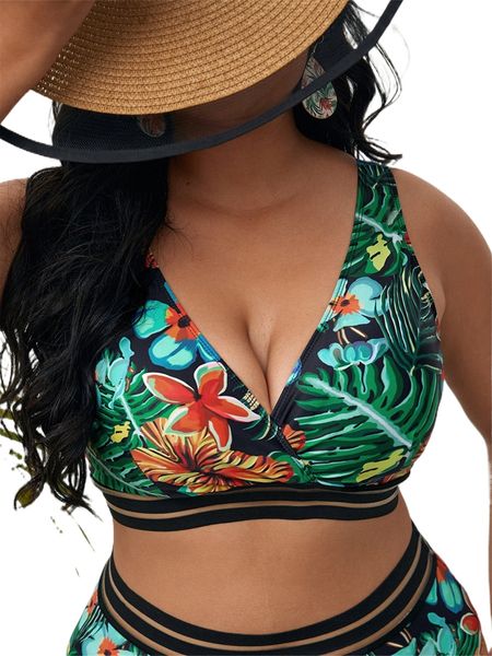plus tropical print mesh trim bikini t0a7#, Black
plus tropical print mesh trim bikini t0a7#, Black