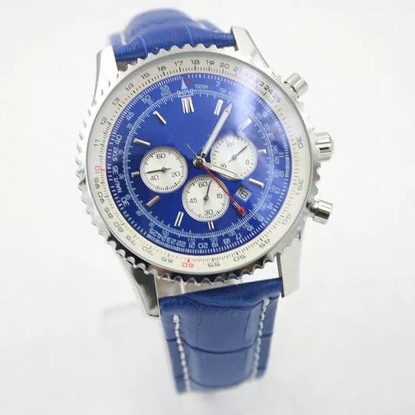 luxury designer mens watch quartz movement chronograph stainless steel case blue leather strap folding clasp men's watches wristwatch, Slivery;brown
luxury designer mens watch quartz movement chronograph stainless steel case blue leather strap folding clasp men's watches wristwatch, Slivery;brown