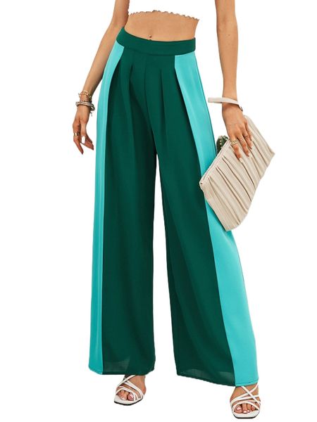 two tone wide leg pants r7fu#, Black;white