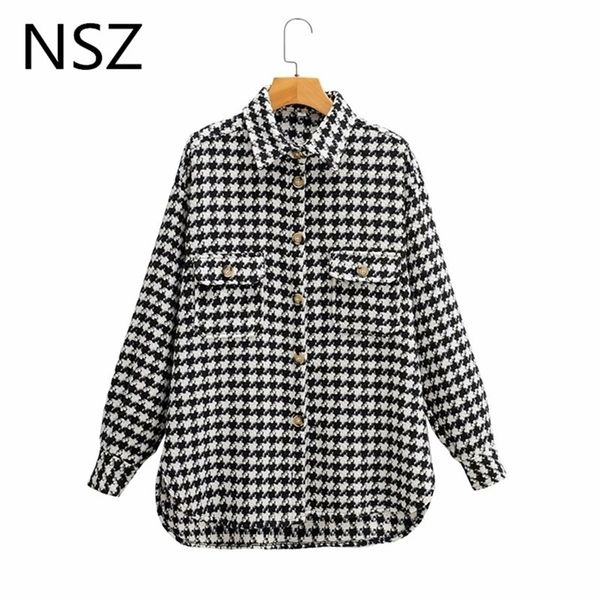 nsz women black and white houndstooth oversized tweed jacket woolen blend plaid shirt coat checked overshirt garment outerwear 201210, Black;brown
nsz women black and white houndstooth oversized tweed jacket woolen blend plaid shirt coat checked overshirt garment outerwear 201210, Black;brown