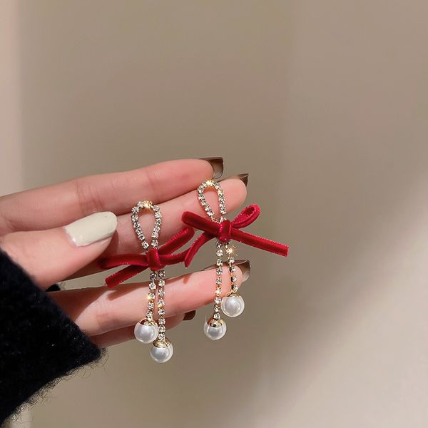 925 silver needle red flocking love heart bow tie earrings autumn winter retro long earrings new year celebration eardrop, Golden
925 silver needle red flocking love heart bow tie earrings autumn winter retro long earrings new year celebration eardrop, Golden