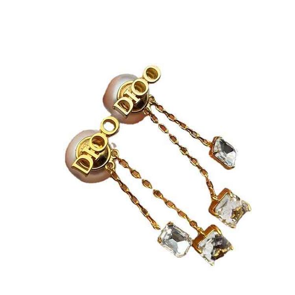 new tassel square pearl earrings female, Black