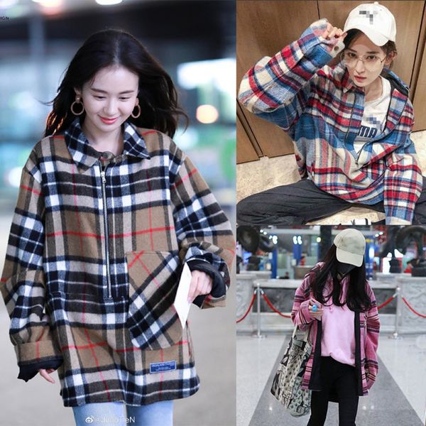 women's jackets ouyang nana plaid coat women's loose korean yang mi plaid wool coat, Black;brown
women's jackets ouyang nana plaid coat women's loose korean yang mi plaid wool coat, Black;brown