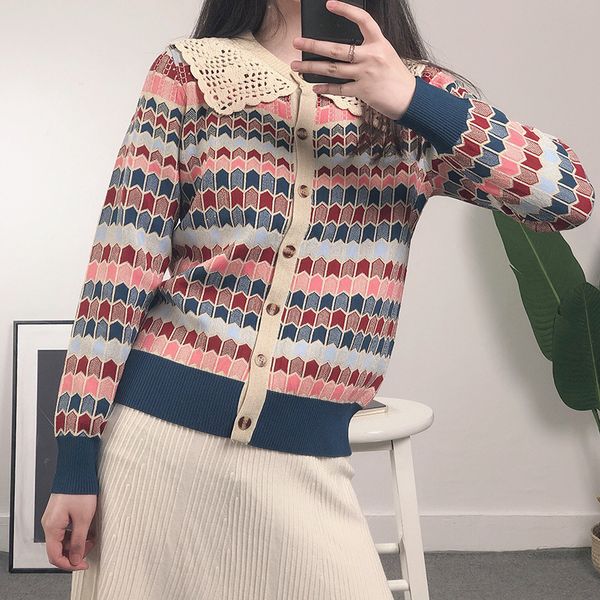 219 2022 milan runway spring summer brand same style sweater long sleeve lapel neck plaid cardigan striped womens ou, White;black
219 2022 milan runway spring summer brand same style sweater long sleeve lapel neck plaid cardigan striped womens ou, White;black