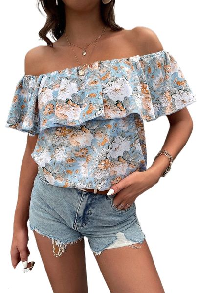 floral off the shoulder ruffle trim blouse c0vn#, White
floral off the shoulder ruffle trim blouse c0vn#, White