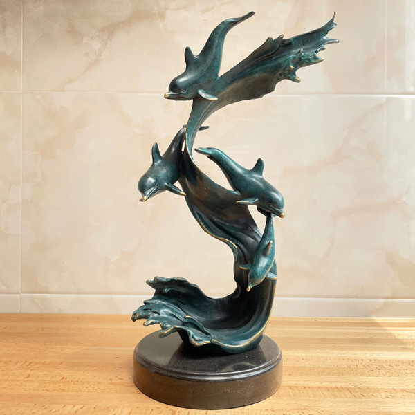 dolphins statue wildlife animal sculpture figurine casting bronze marble base classy home decor art, Silver
dolphins statue wildlife animal sculpture figurine casting bronze marble base classy home decor art, Silver
