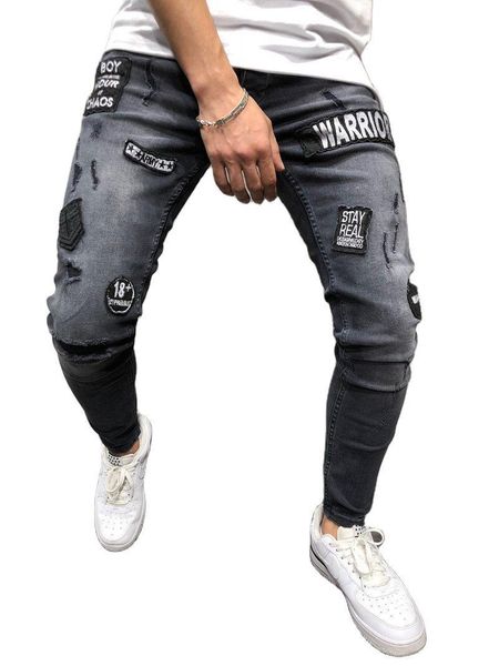 men's jeans four seasons net red denim skinny black ripped badge patch feet pants trend, Blue
men's jeans four seasons net red denim skinny black ripped badge patch feet pants trend, Blue