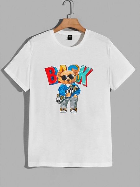 men letter & bear pattern tee d4ik#, White;black
