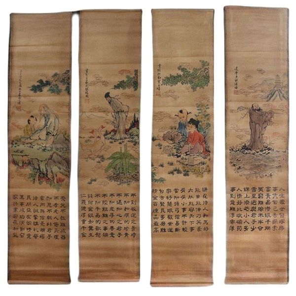 china old scroll painting four screen paintings middle hall hanging painting teaching son map, Silver
china old scroll painting four screen paintings middle hall hanging painting teaching son map, Silver