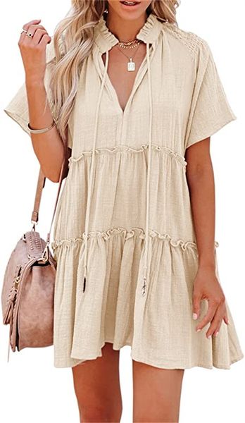 & tees women's bifurcated v-neck drawstring necktie pleated layered dress short sleeve doll costume waist swing mini dress sundress, White
& tees women's bifurcated v-neck drawstring necktie pleated layered dress short sleeve doll costume waist swing mini dress sundress, White