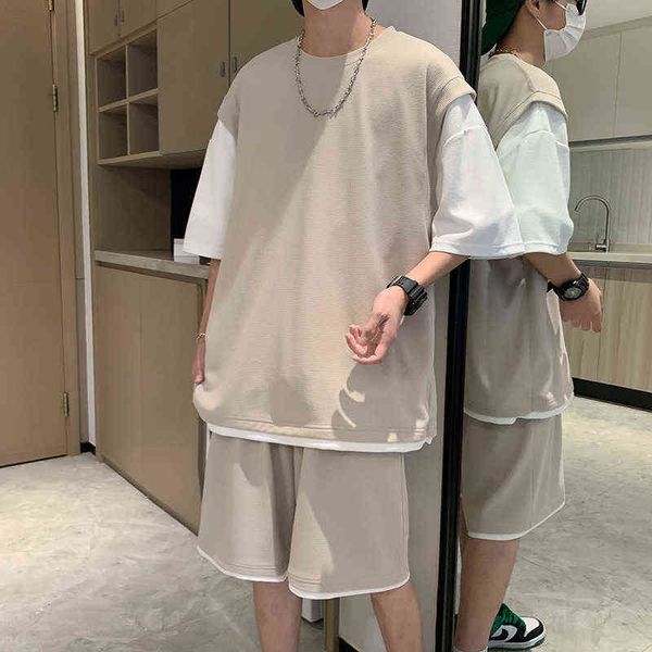 2022 summer new super ins casual men's fashion short sleeve t-shirt set waffle loose two piece, White;black
2022 summer new super ins casual men's fashion short sleeve t-shirt set waffle loose two piece, White;black