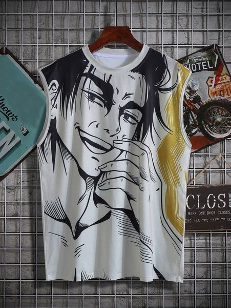 men figure graphic tank a97a#, White;black