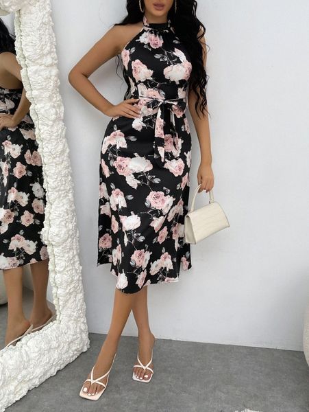 sxy floral print tie backless split thigh belted halter dress 06ur#, Black;gray
sxy floral print tie backless split thigh belted halter dress 06ur#, Black;gray