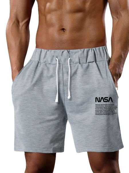 men slogan graphic drawstring waist shorts q841#, White;black