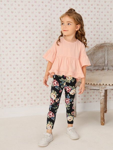 toddler girls flounce sleeve ruffle trim & floral leggings set she, White
toddler girls flounce sleeve ruffle trim & floral leggings set she, White