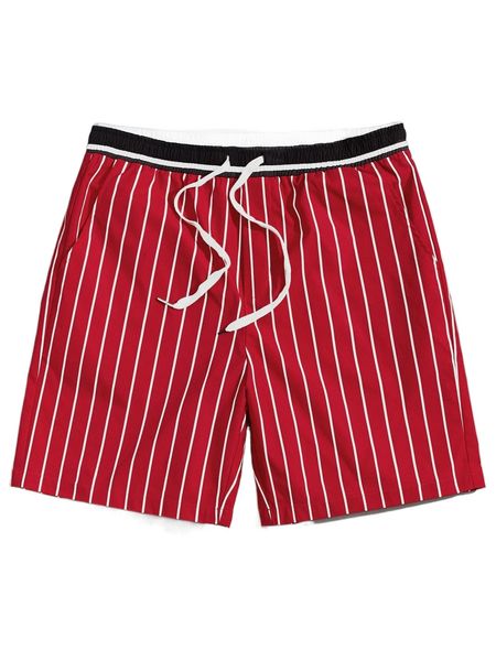 men striped print drawstring waist shorts 21bd#, White;black