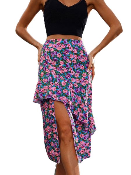 allover floral print ruffle asymmetrical hem skirt p6ep#, Black
allover floral print ruffle asymmetrical hem skirt p6ep#, Black