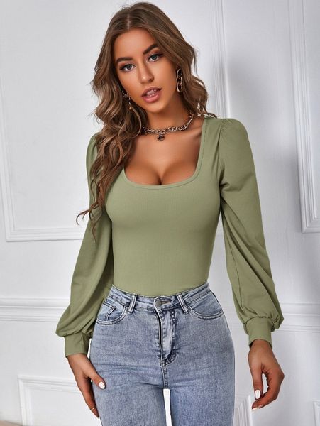 scoop neck bishop sleeve tee w1ao#, White
