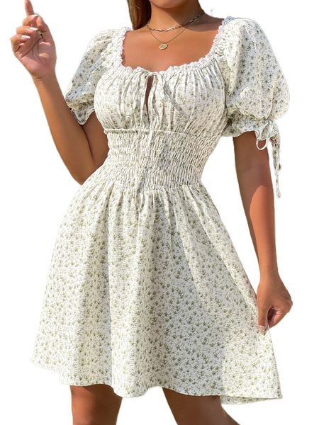 ditsy floral print shirred knot front lace trim puff sleeve dress r3ol#, Black;gray
ditsy floral print shirred knot front lace trim puff sleeve dress r3ol#, Black;gray
