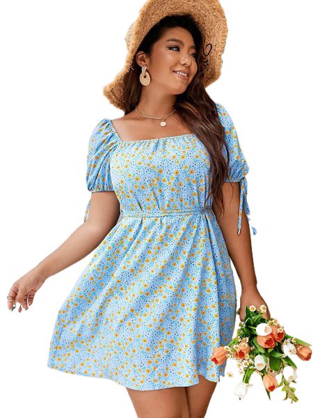 plus ditsy floral print puff sleeve belted dress t3nr#, Black
plus ditsy floral print puff sleeve belted dress t3nr#, Black