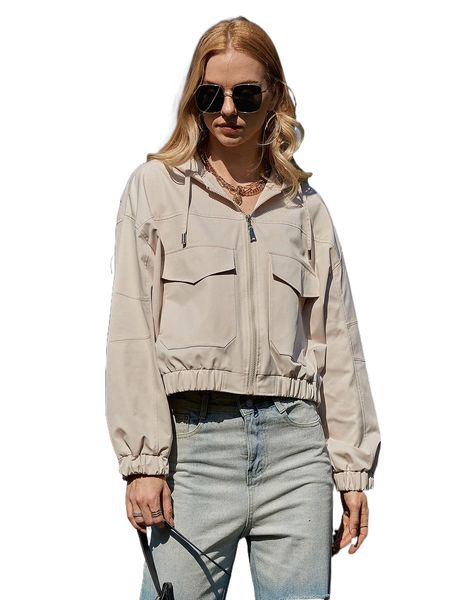 ziai drop shoulder flap pocket drawstring jacket q7at#, Black;brown 
ziai drop shoulder flap pocket drawstring jacket q7at#, Black;brown
