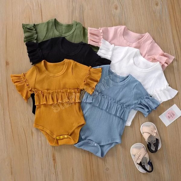 6 colors newborn baby ribbed romper stripe summer jumpsuit infant girl ruffed short sleeve bodysuit clothes, Blue 
6 colors newborn baby ribbed romper stripe summer jumpsuit infant girl ruffed short sleeve bodysuit clothes, Blue