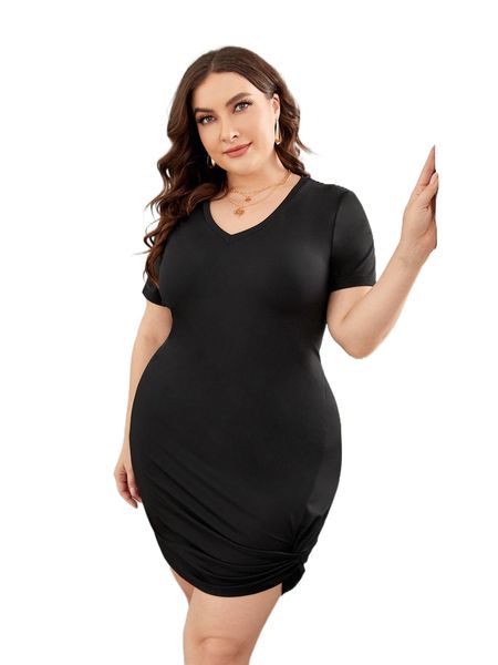 plus twist hem bodycon dress i2lk#, Black 
plus twist hem bodycon dress i2lk#, Black