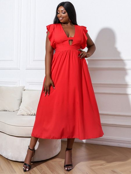 seomiscky plus plunging neck ruffle trim dress j5g3#, Black
seomiscky plus plunging neck ruffle trim dress j5g3#, Black