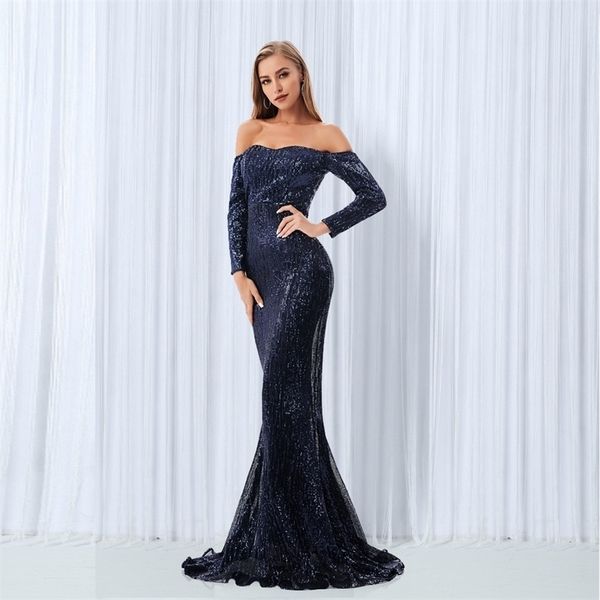 sequined off the shoulder maxi dresses champagne g blue floor length party dresses y200102, White;black
sequined off the shoulder maxi dresses champagne g blue floor length party dresses y200102, White;black