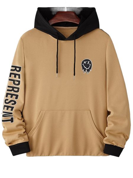 men letter graphic two tone drawstring hoodie h6cw#, Black 
men letter graphic two tone drawstring hoodie h6cw#, Black