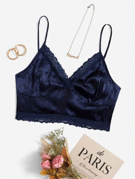 plus floral jacquard lace trim cami h1py#, Black 
plus floral jacquard lace trim cami h1py#, Black