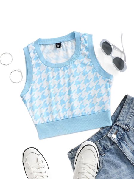 houndstooth print round neck tank b0ht#, White
houndstooth print round neck tank b0ht#, White