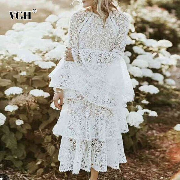 white lace long dress hollow out flare sleeve ruffles patchwork high waist elegant autumn holiday dresses 210507, Black;gray
white lace long dress hollow out flare sleeve ruffles patchwork high waist elegant autumn holiday dresses 210507, Black;gray